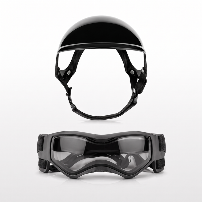 Maverick dog helmet and goggles set in Black