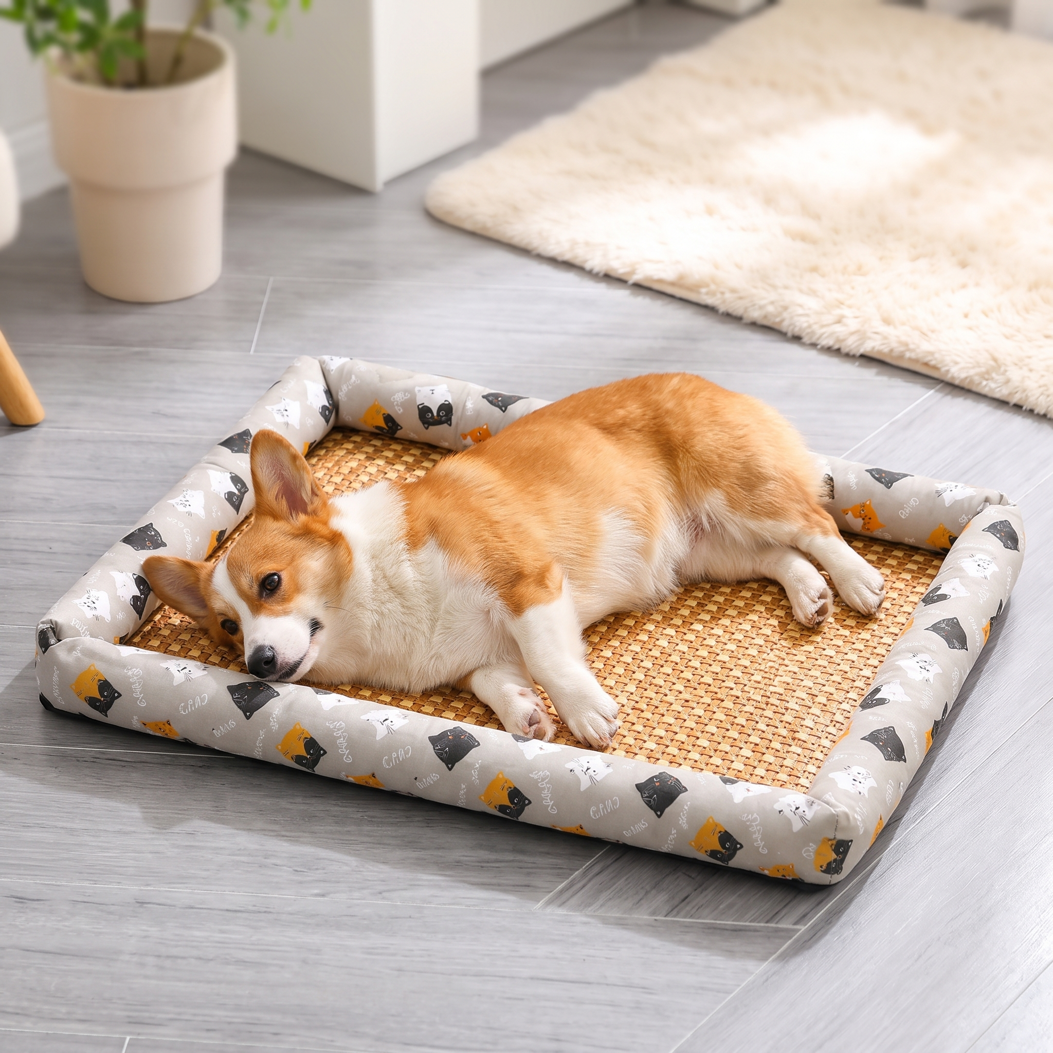 Dog lounging and cooling off on the Willow cooling mat