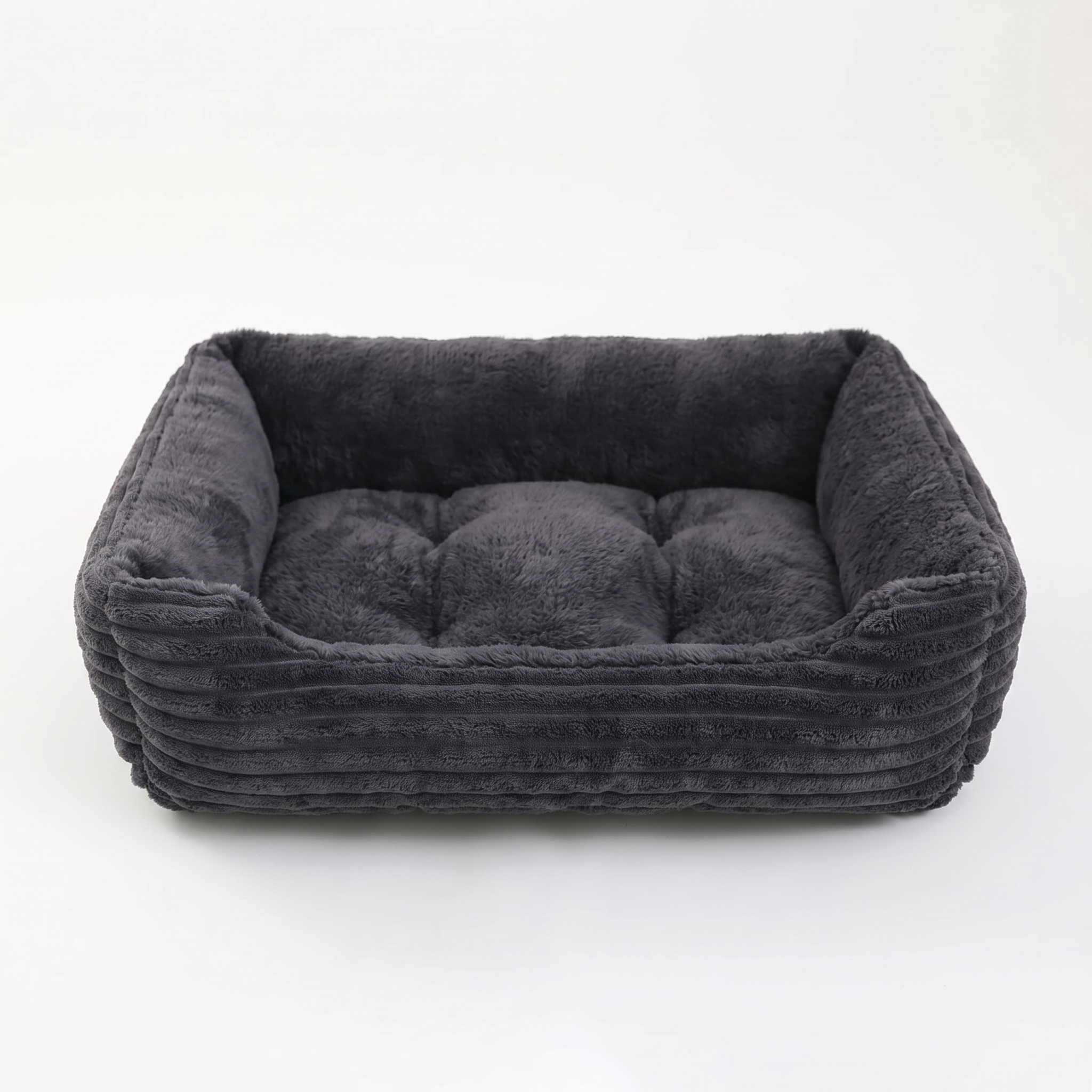 Nuzzinel Puff calming bolster dog bed in charcoal