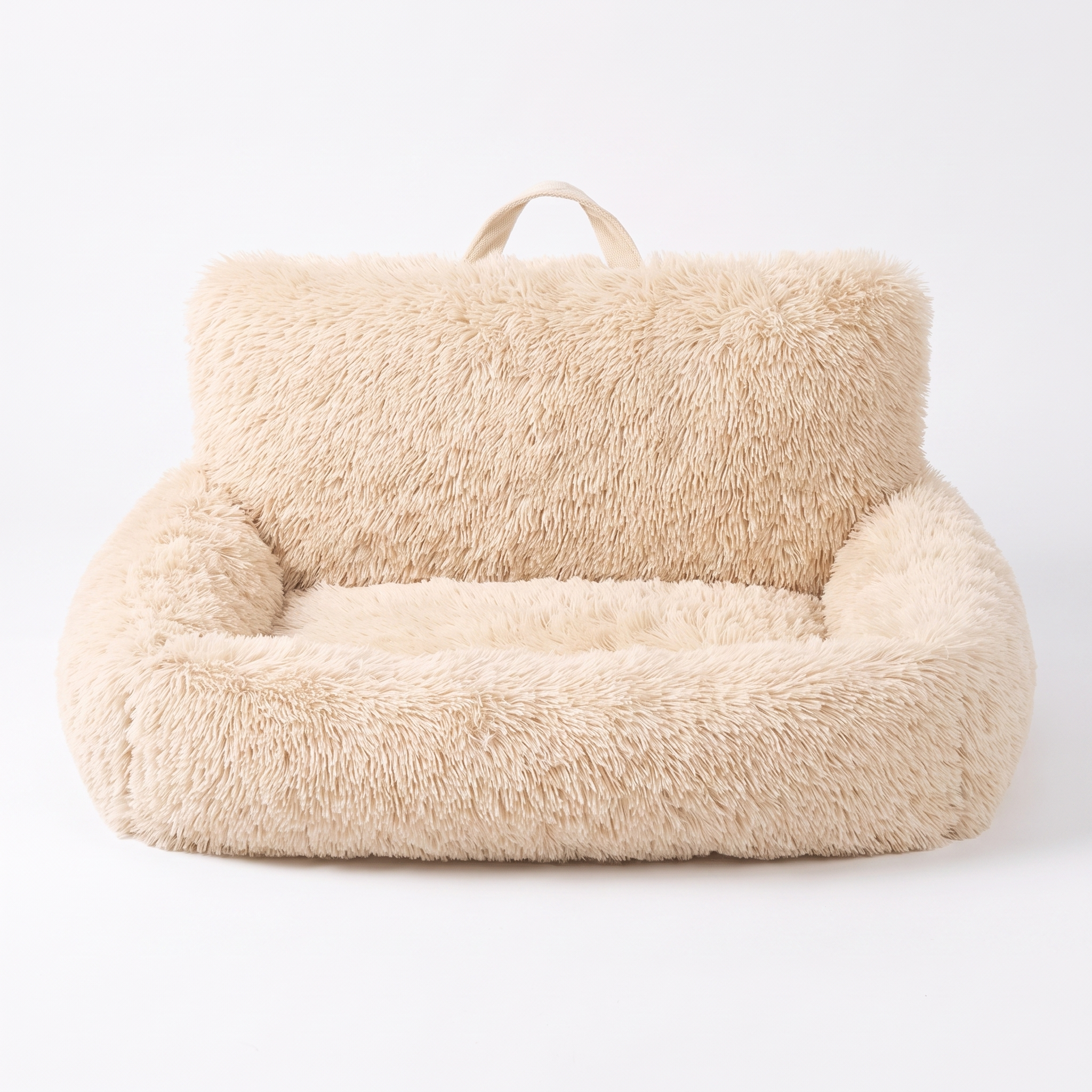 Beige Nuzzinel Burrow plush car bed for dogs
