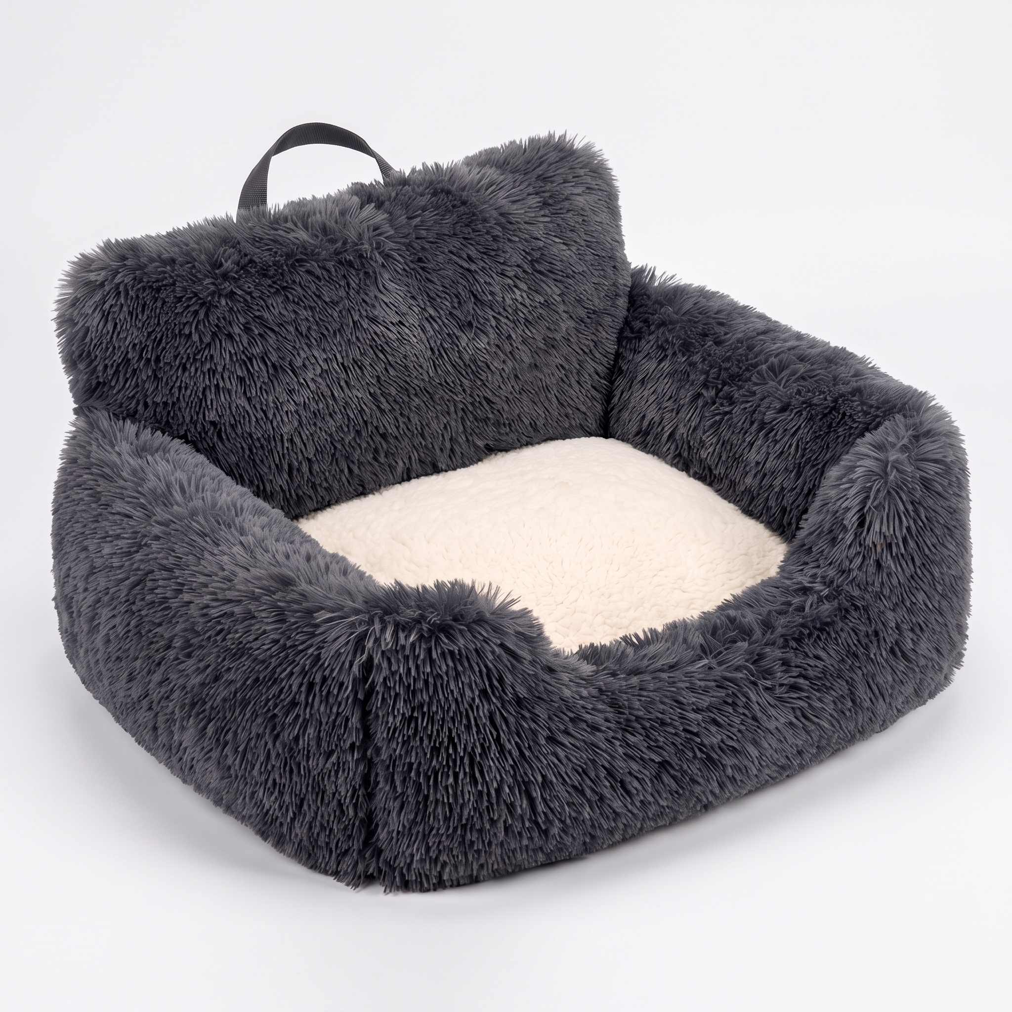 Dark gray Nuzzinel Burrow plush car bed for dogs