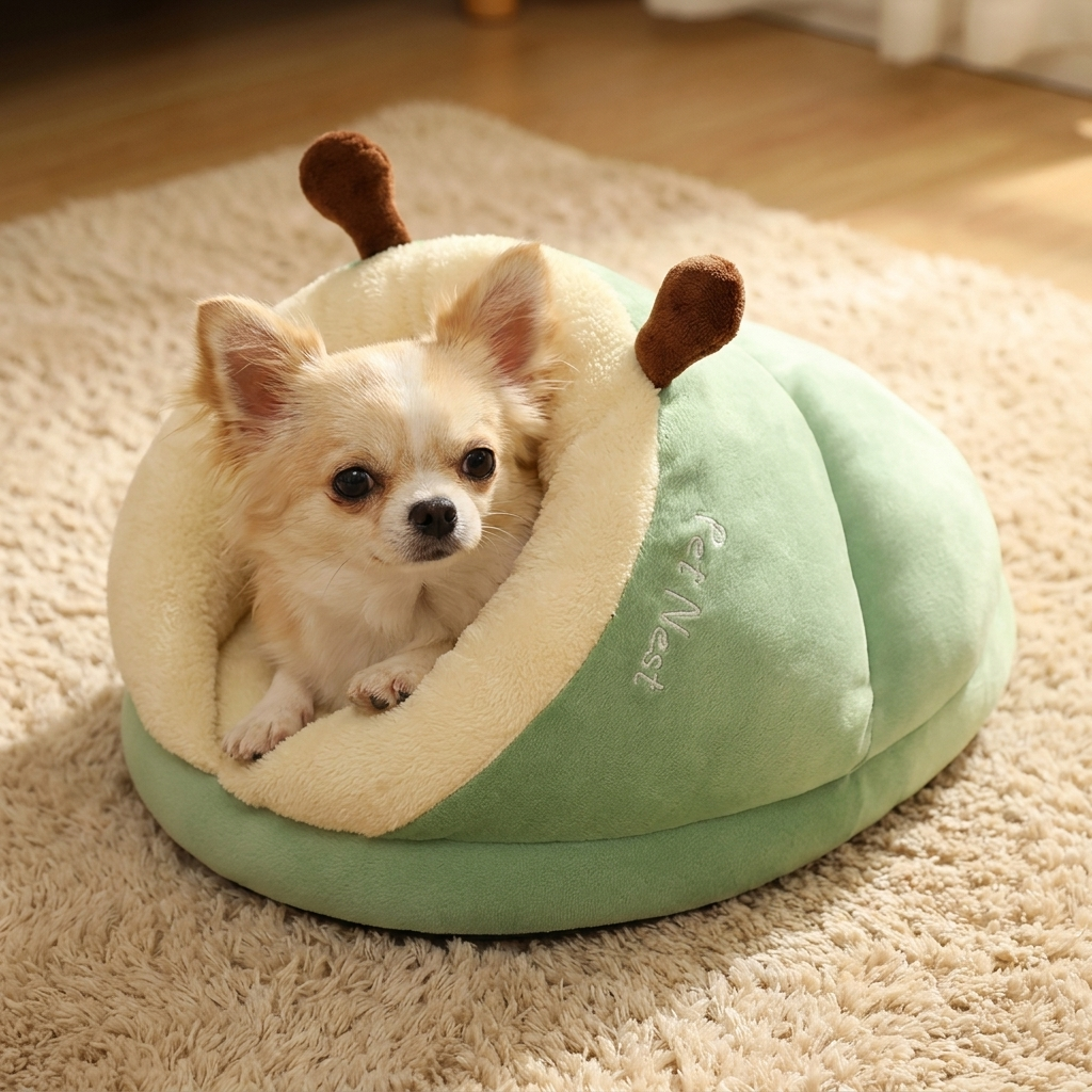 Chihuahua in the green Loafer slipper dog bed