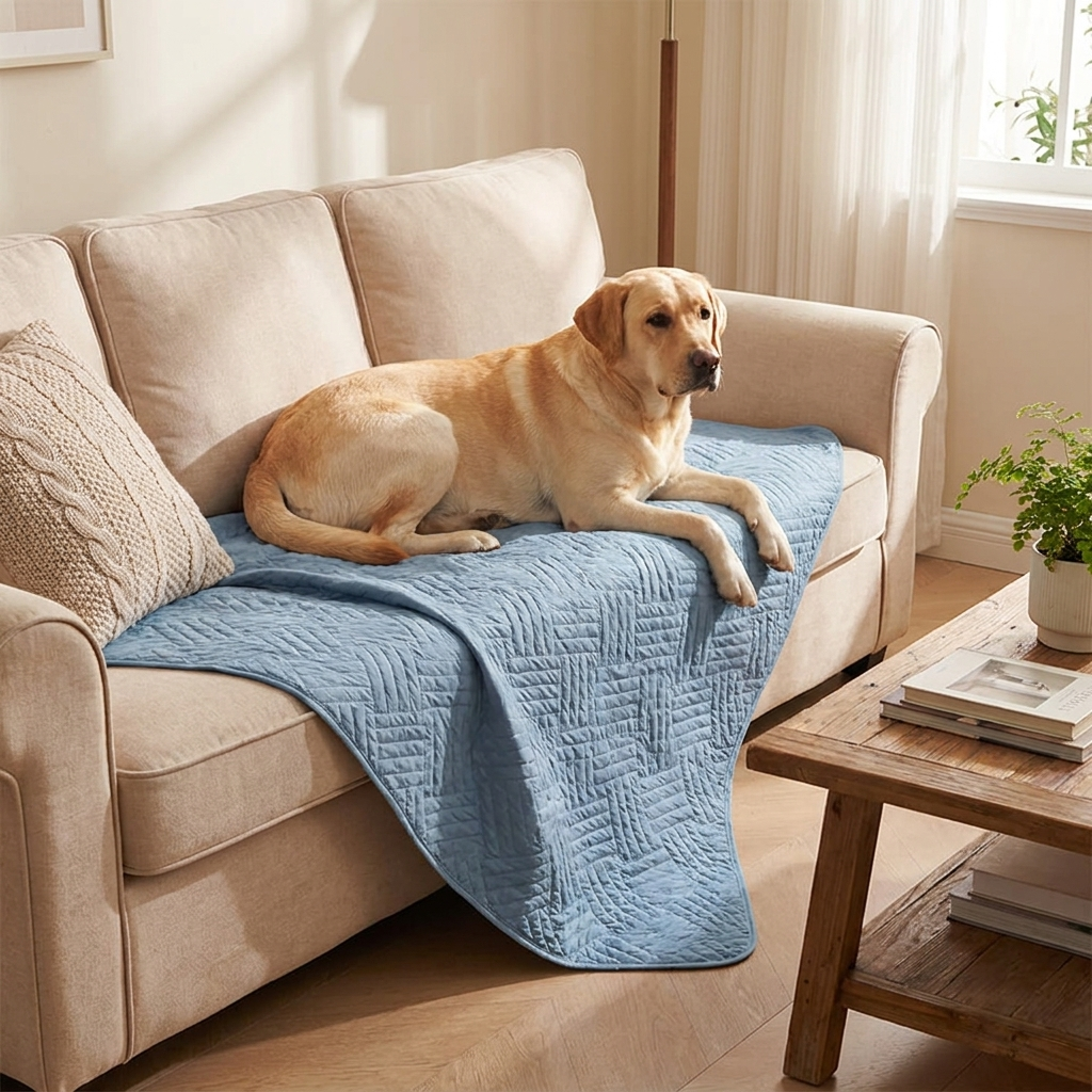 Labrador on the blue Shield waterproof dog blanket