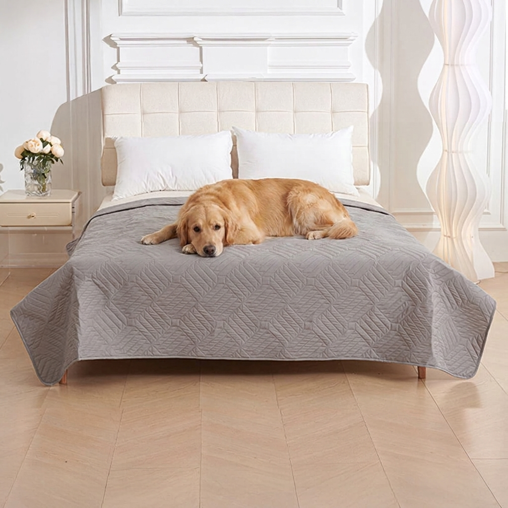 Golden Retriever on the light grey Shield waterproof dog blanket