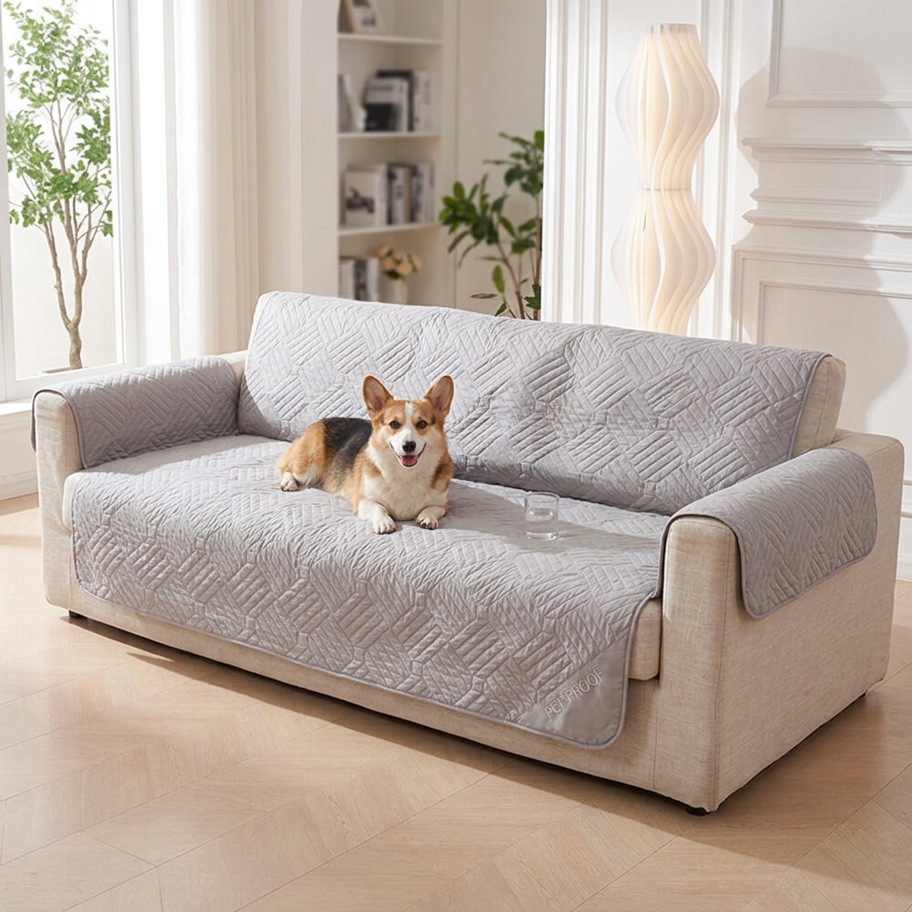 Corgi on the light grey Shield waterproof dog blanket