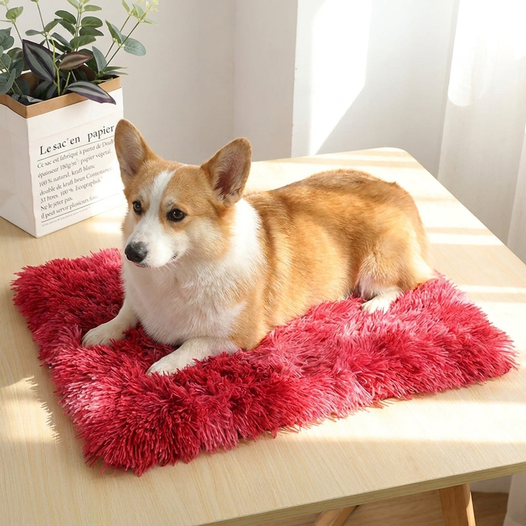 Corgi on the red Velvet plush dog blanket