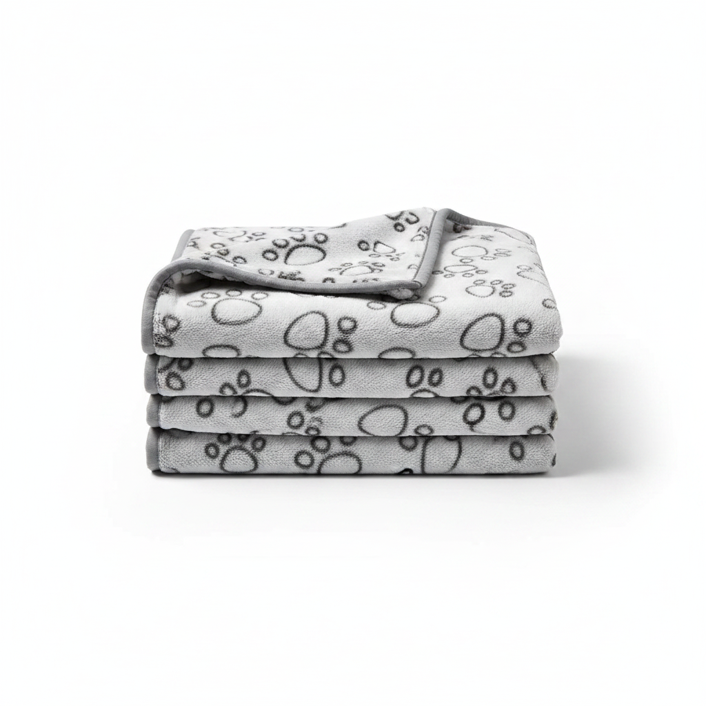 Cuddle gray paw-print dog blanket, folded plush fleece