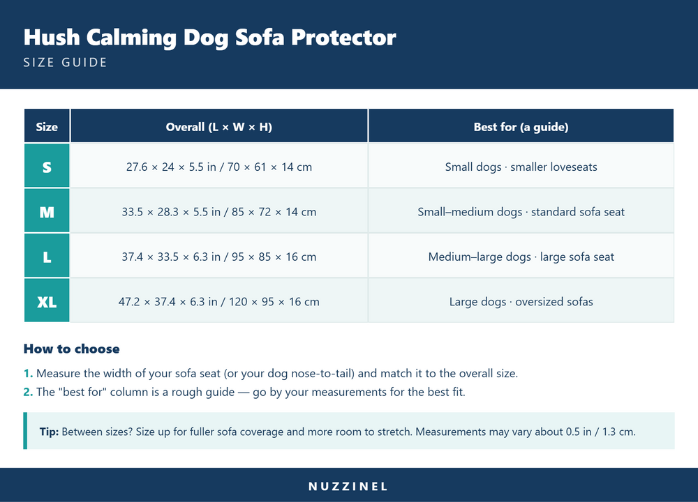 Hush Calming Dog Sofa Protector — Size guide