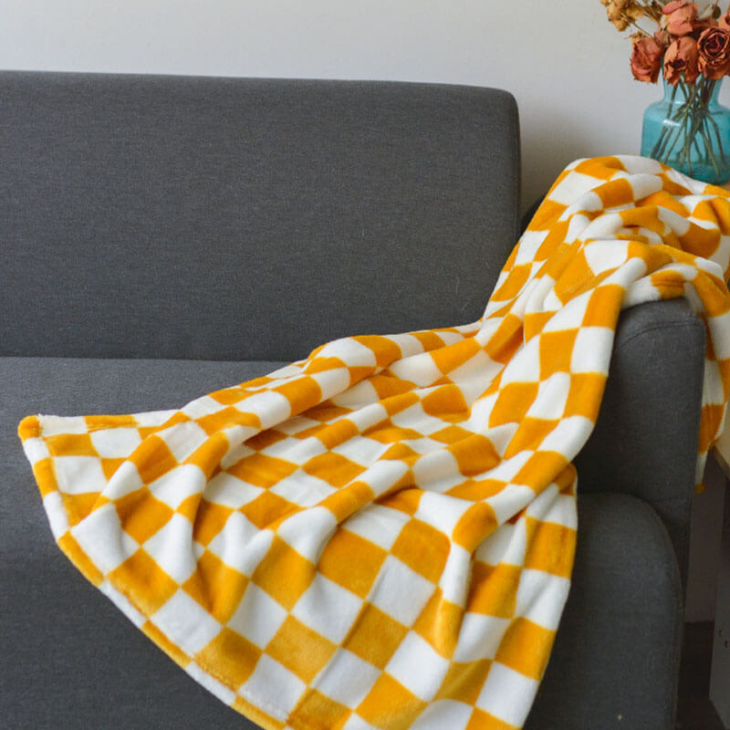 Meadow yellow chequered flannel dog blanket