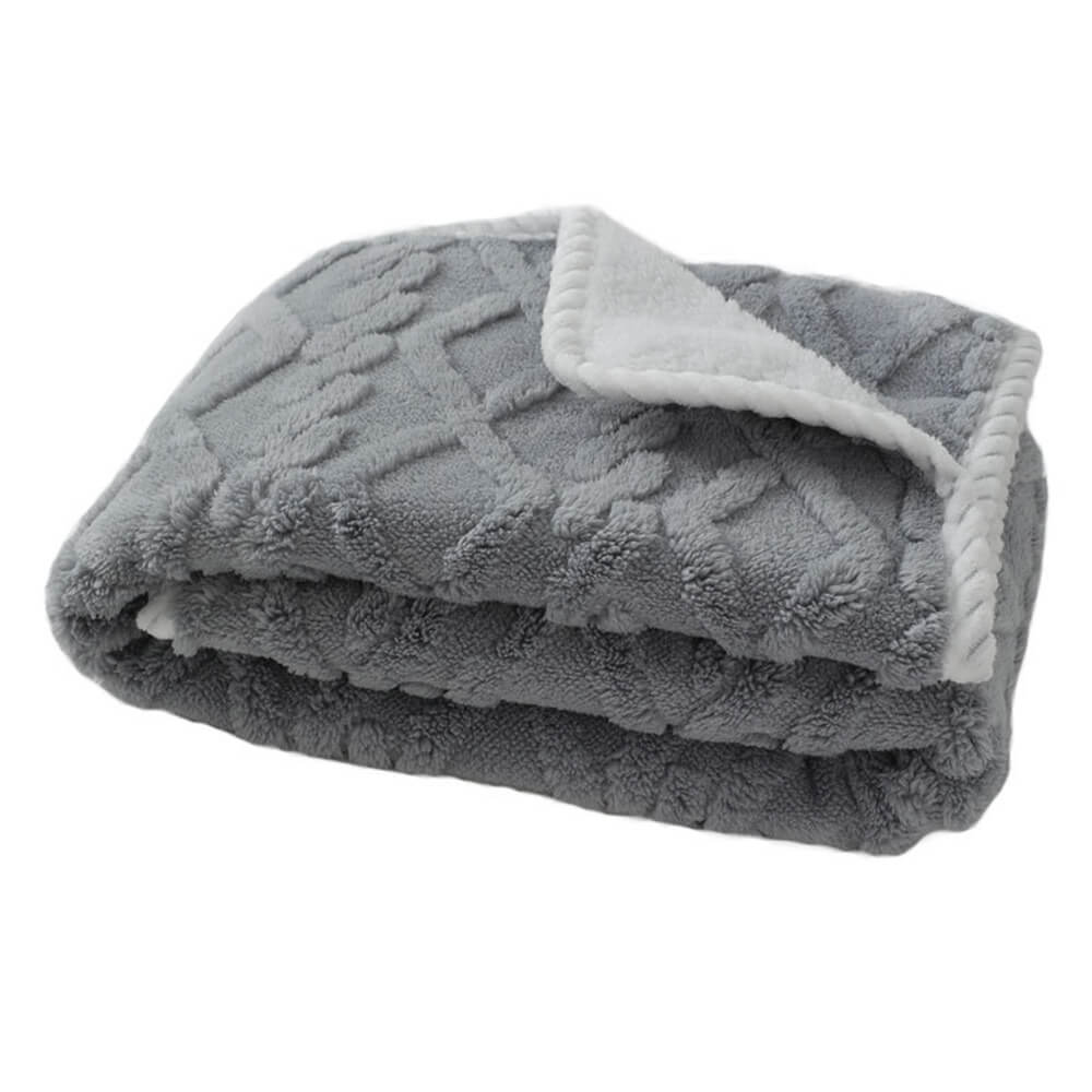 Grey waterproof sherpa dog blanket, folded