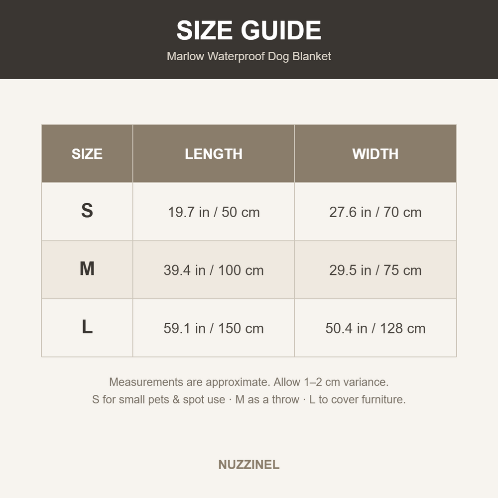 Marlow Waterproof Dog Blanket — Size guide