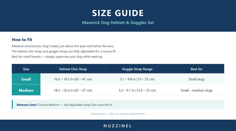 Maverick Dog Helmet & Goggles Set — Size guide