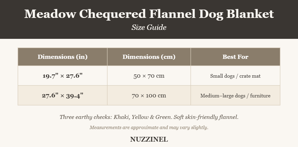 Meadow Chequered Flannel Dog Blanket — Size guide