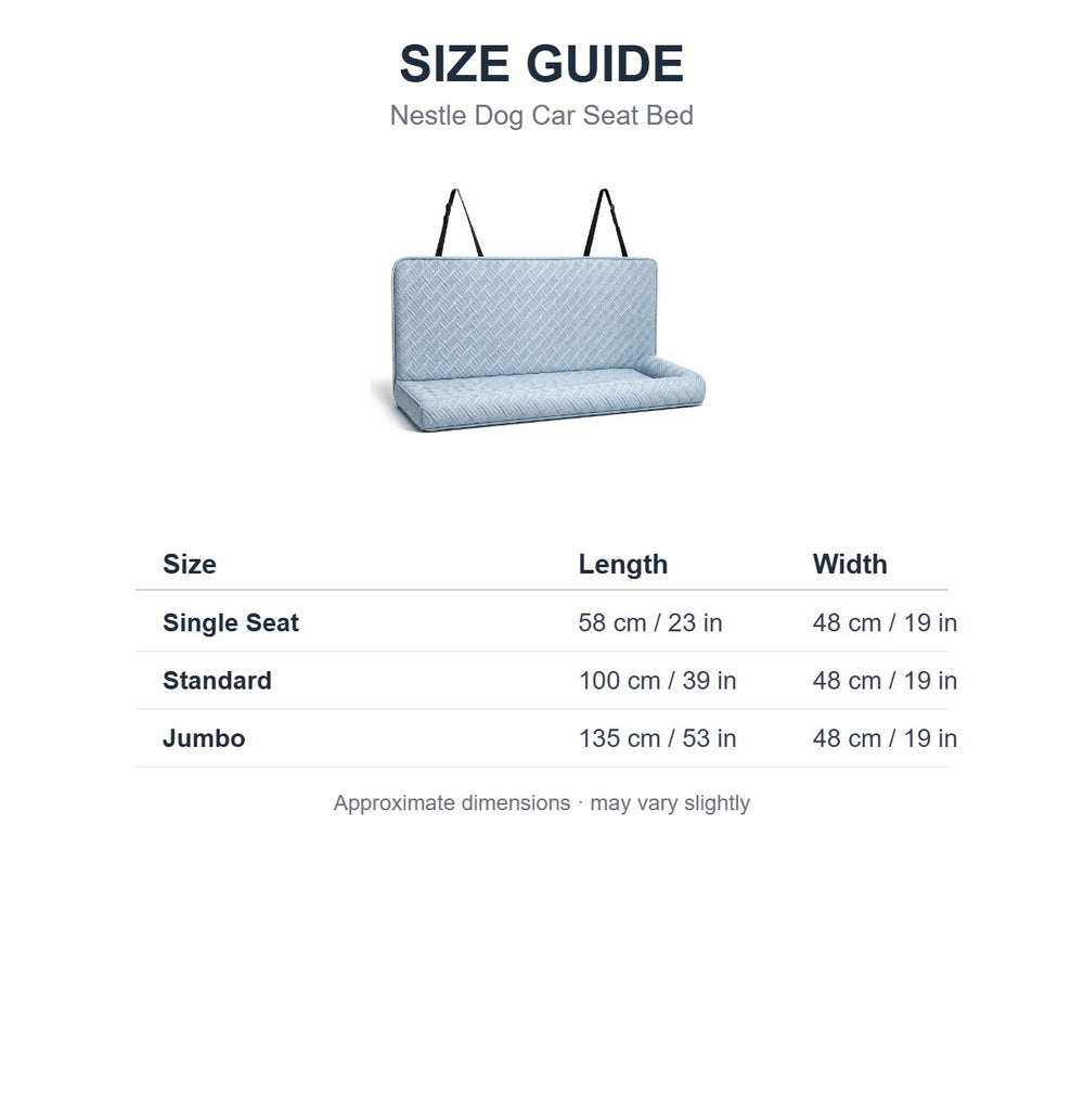 Nestle Dog Car Seat Bed — Size guide
