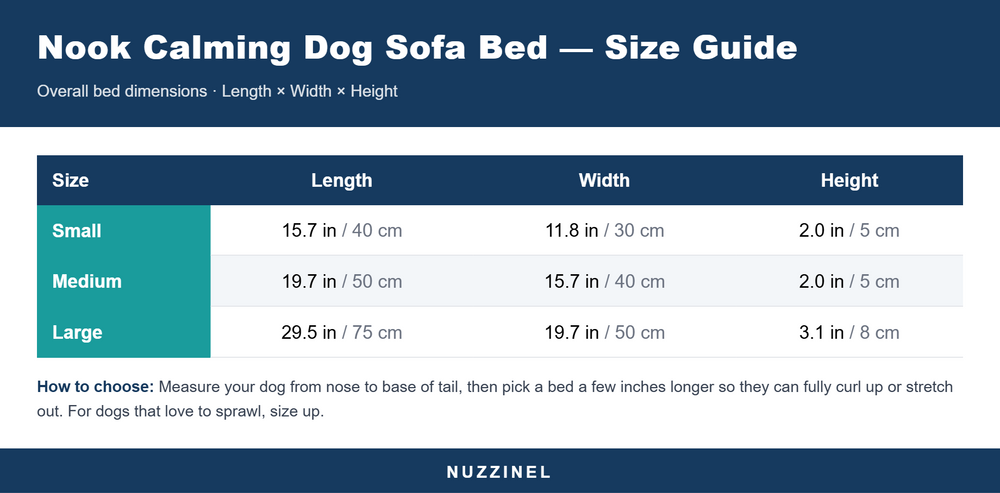 Nook Calming Dog Sofa Bed — Size guide