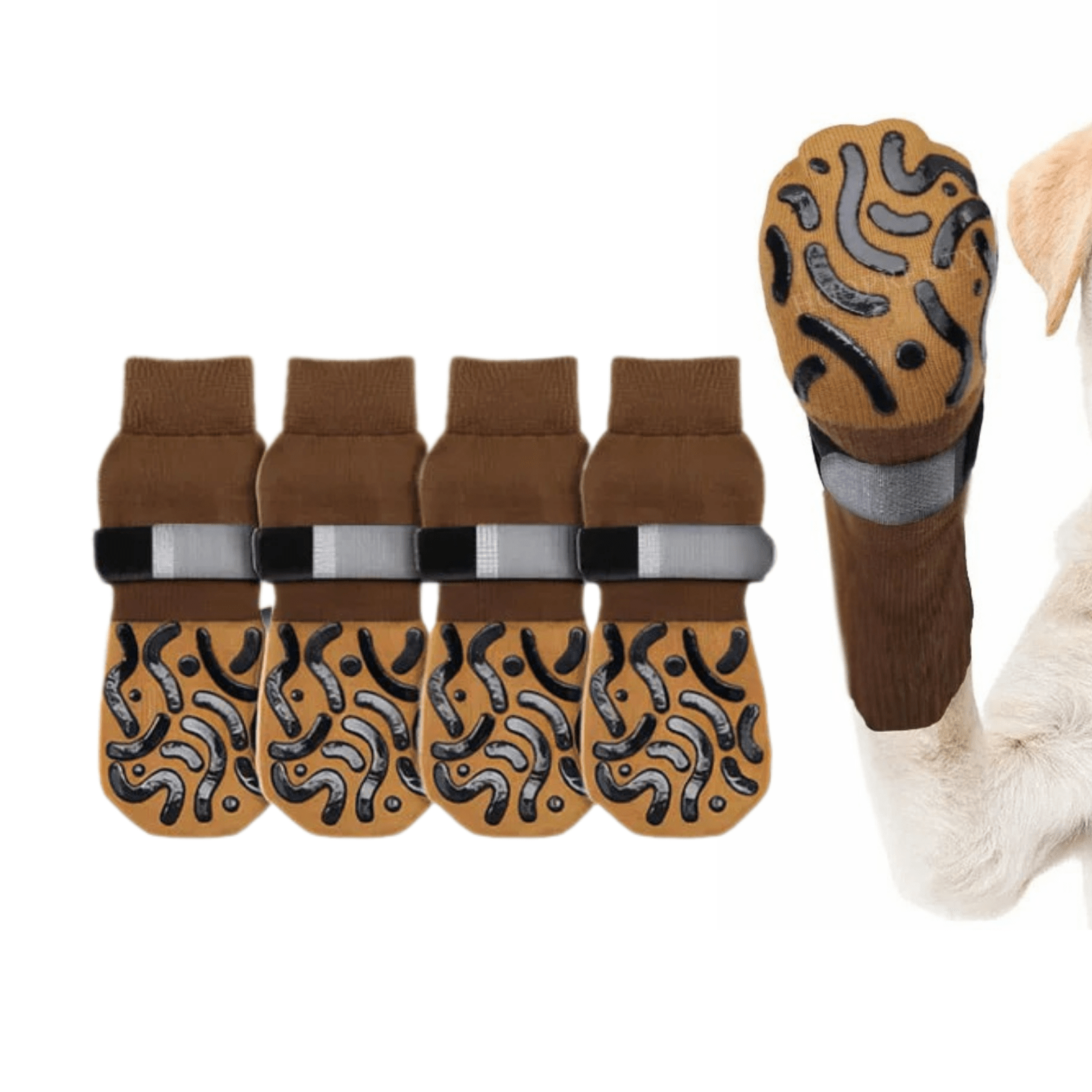 Grippy Anti-Slip Dog Socks – Brown, set of four with grip soles