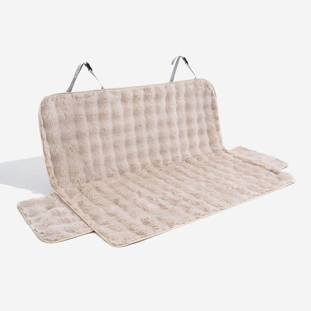 Roadie khaki faux-fur dog car seat cover set