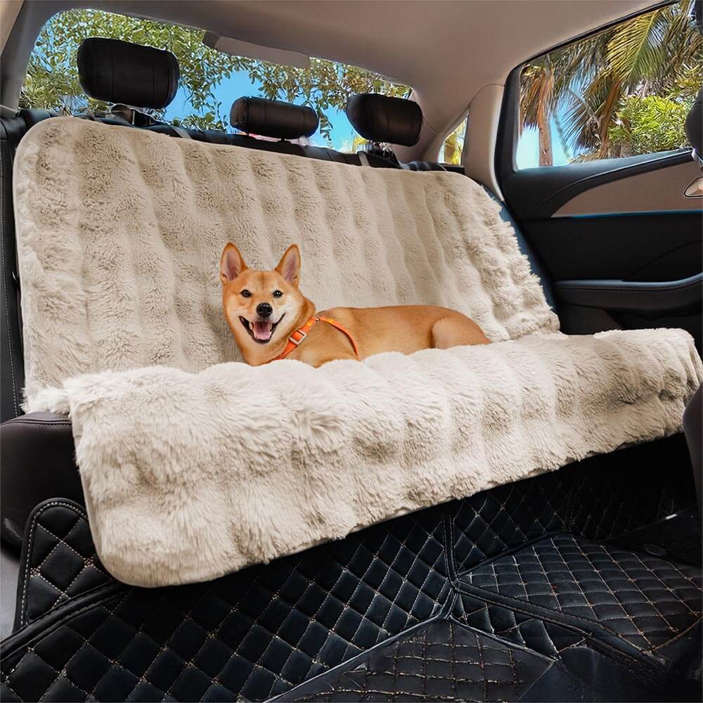 Roadie khaki faux-fur full-bench dog car seat hammock
