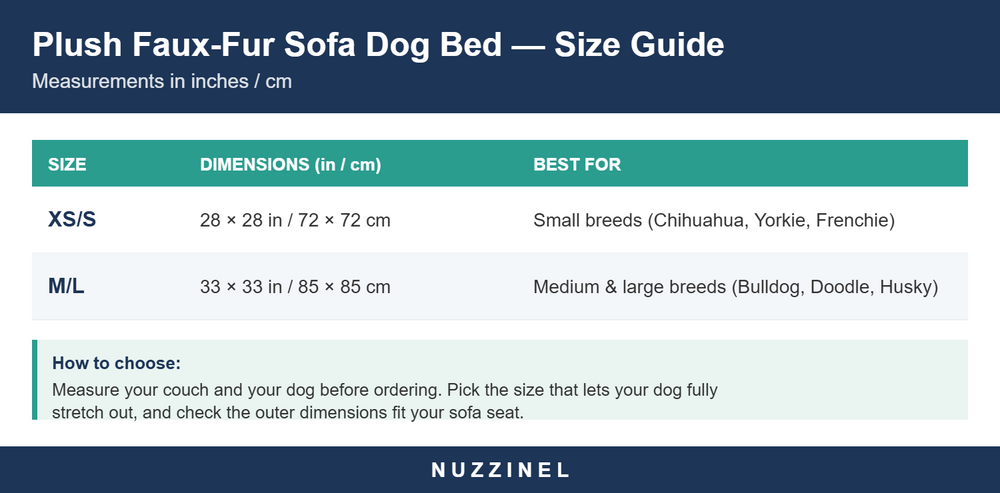 Plush Faux-Fur Sofa Dog Bed — Size guide