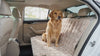 Roadie beige faux-fur dog car seat cover with a Golden Retriever