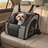 Small dog riding securely in the Rover dog car seat carrier