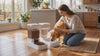 Golden retriever drinking from the Fount gravity dog feeder and water dispenser