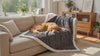 Sunday Reversible Sherpa Throw – Golden Retriever resting on the charcoal throw