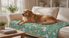 Doodle Waterproof Dog Blanket – Golden Retriever resting on the green Dog-print blanket