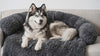 Husky settling onto the Lull calming dog sofa cover bed