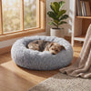 Small dog circling and settling into the Burrow Calming Donut Dog Bed