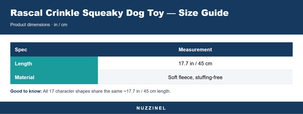 Rascal Crinkle Squeaky Dog Toy — Size guide