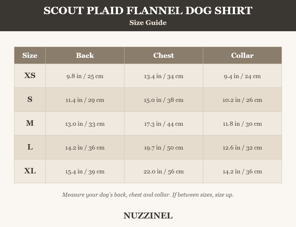Scout Plaid Flannel Dog Shirt — Size guide