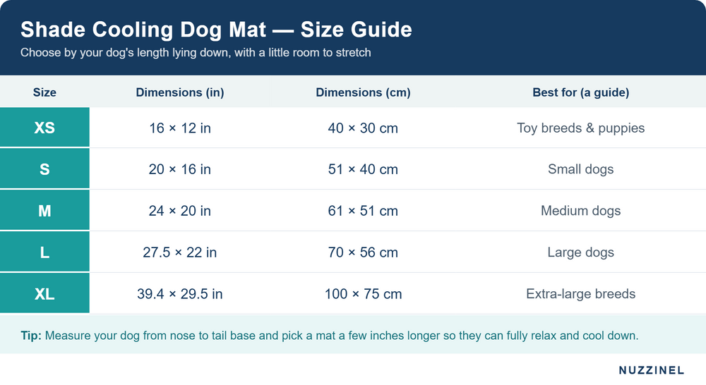 Shade Cooling Dog Mat — Size guide