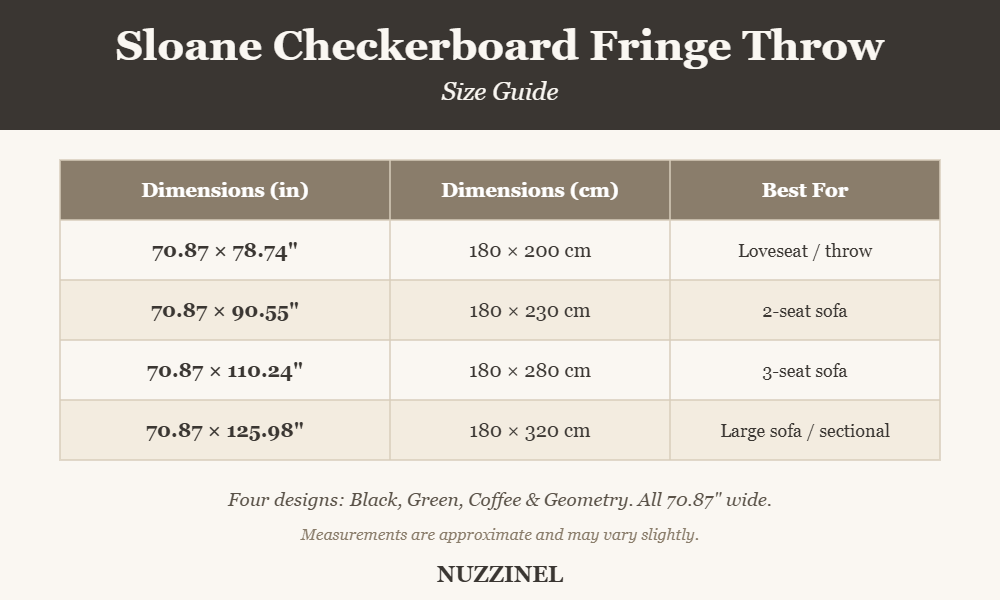 Sloane Checkerboard Fringe Throw — Size guide