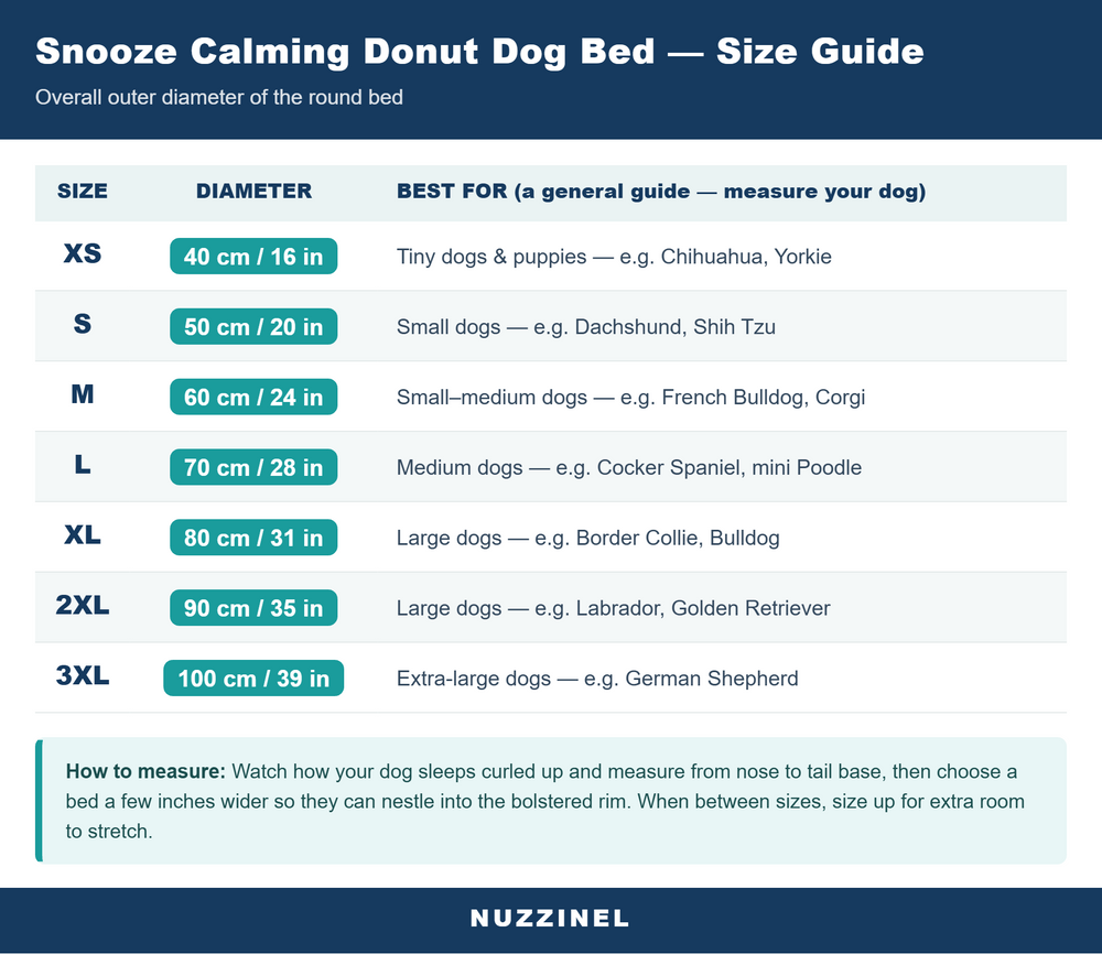 Snooze Calming Donut Dog Bed — Size guide