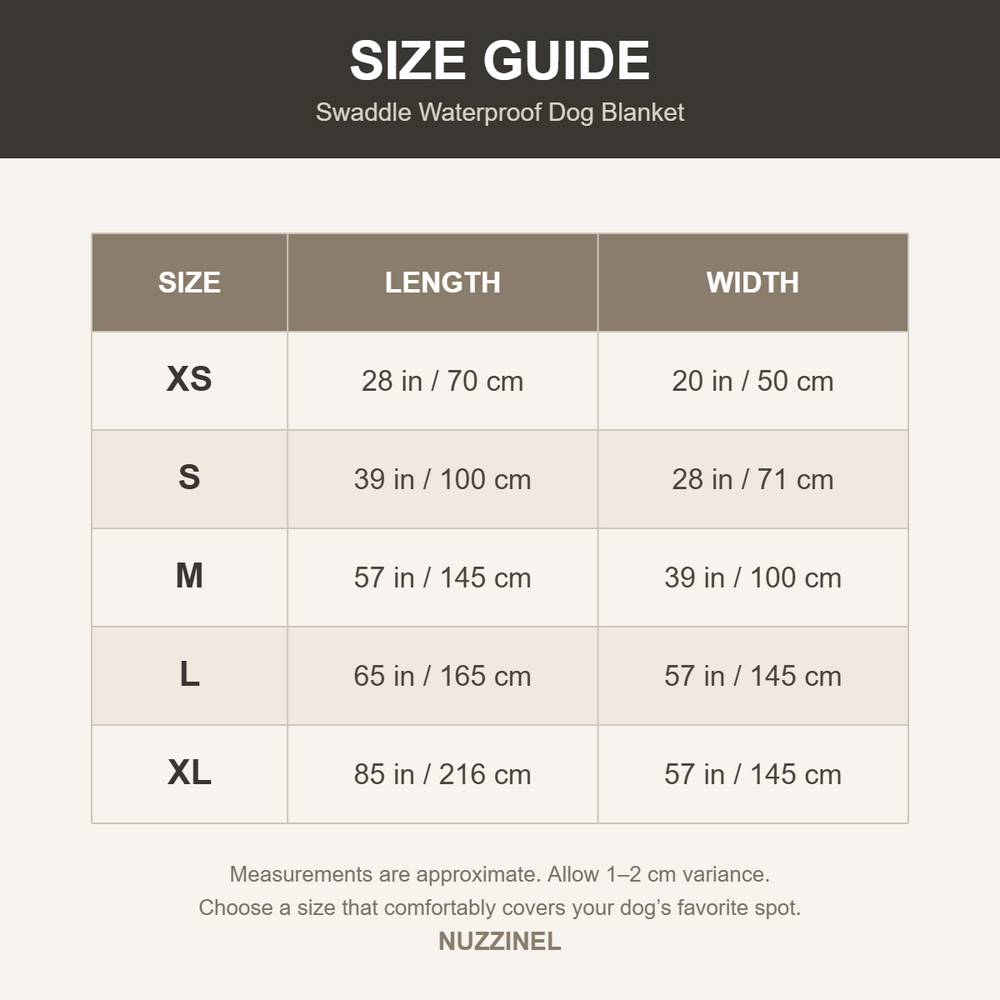 Swaddle Waterproof Dog Blanket — Size guide