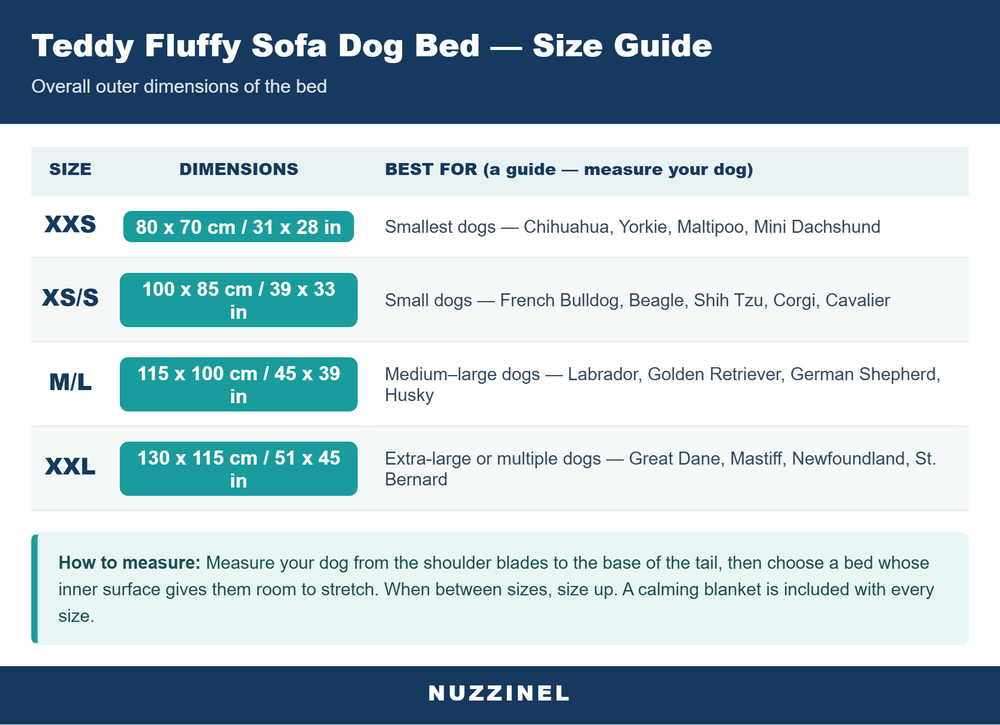 Teddy Fluffy Sofa Dog Bed — Size guide