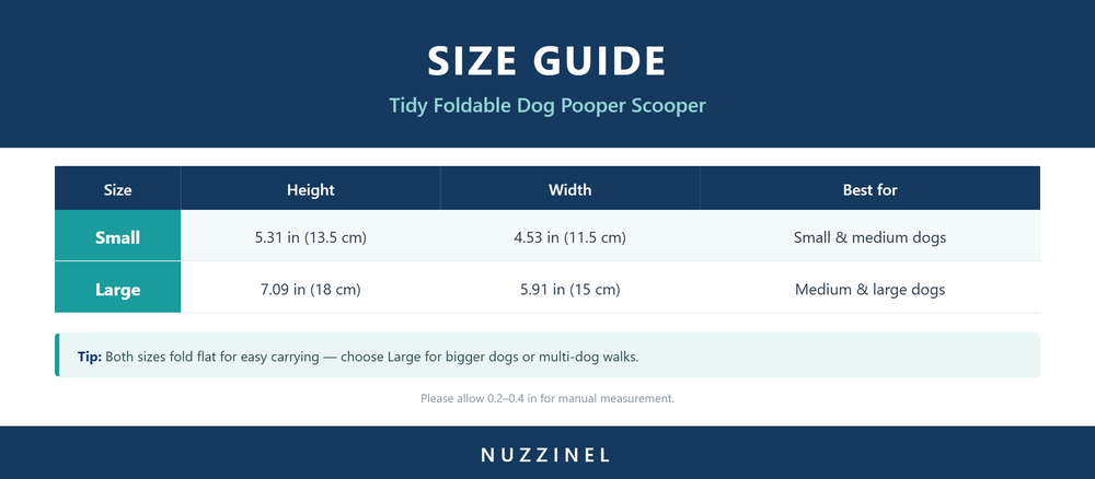 Tidy Foldable Dog Pooper Scooper — Size guide