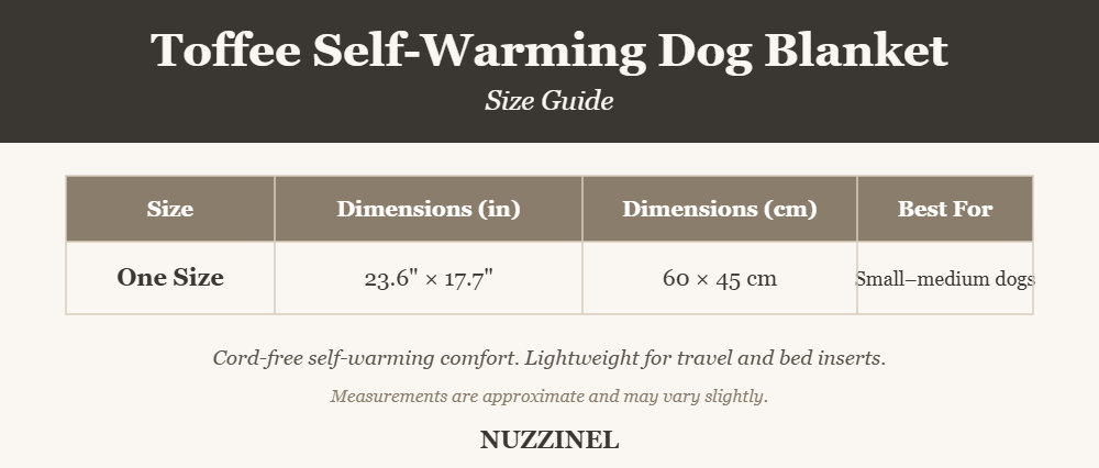 Toffee Self-Warming Dog Blanket — Size guide