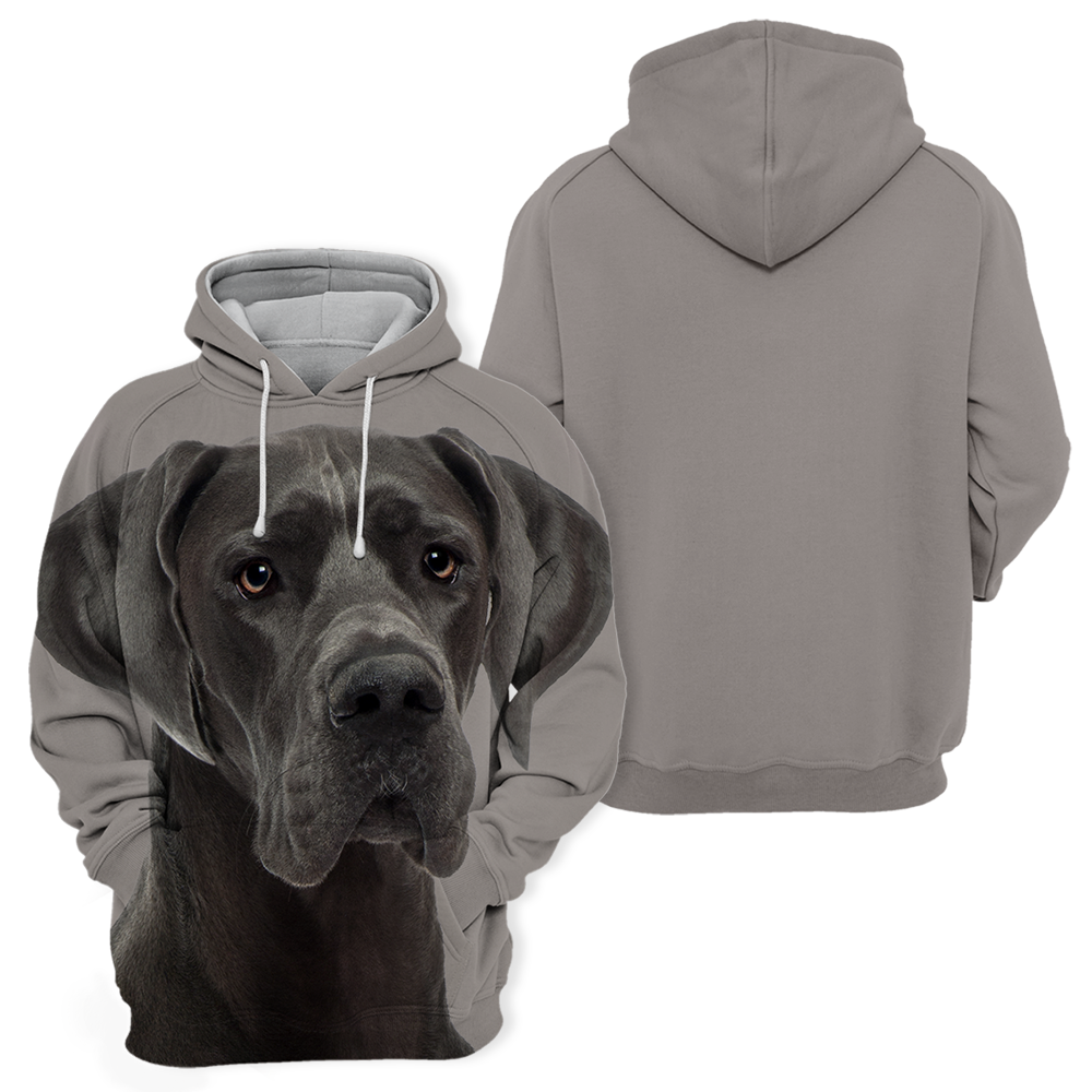 Great Dane big face hoodie, front and back