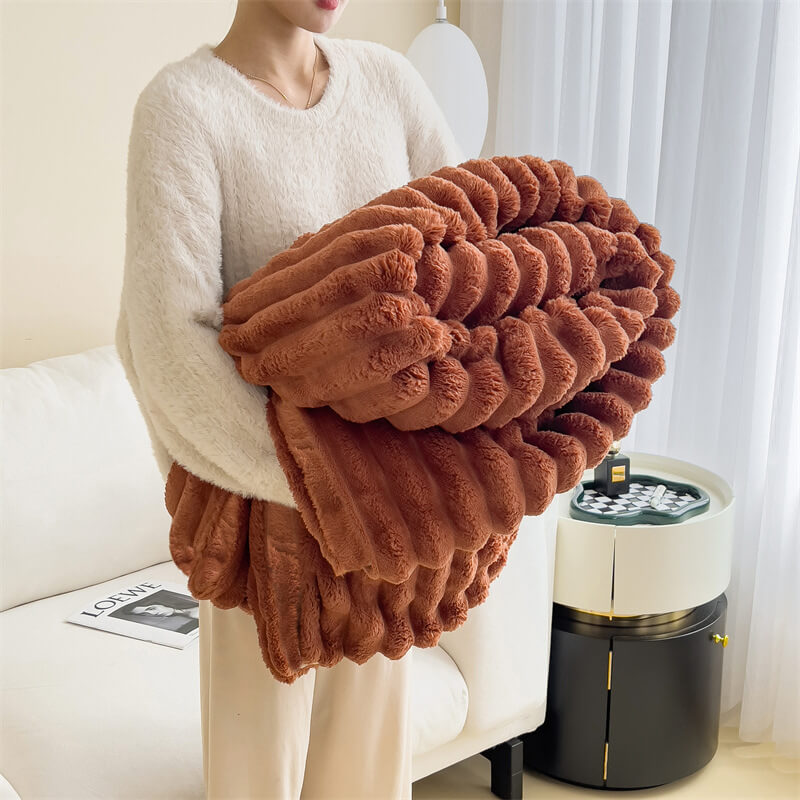 Sable Faux Rabbit Fur Plush Throw — Caramel