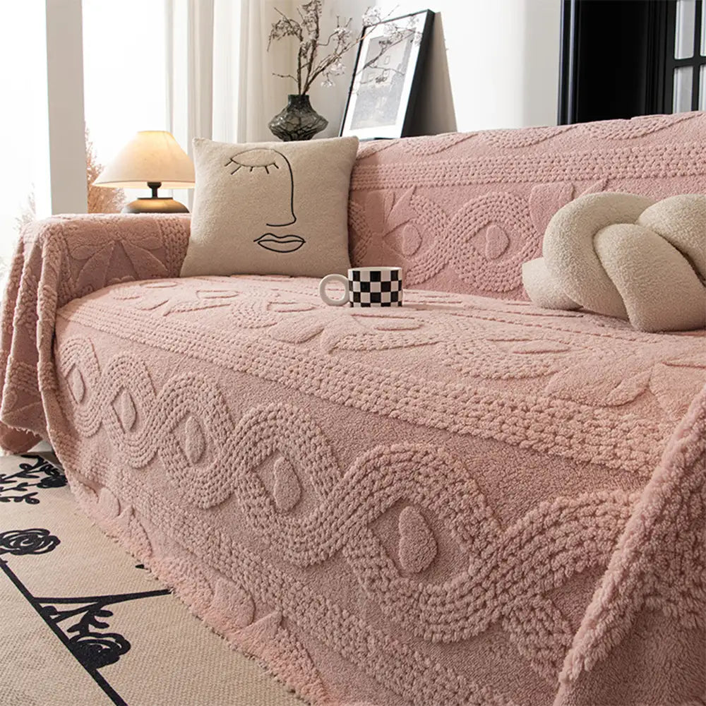 Harper pink jacquard plush sofa cover
