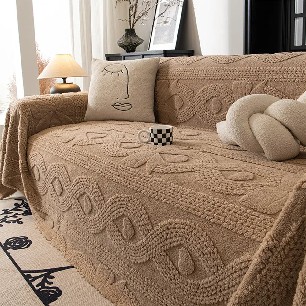 Harper coffee jacquard plush sofa cover