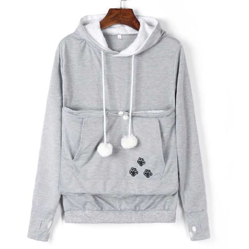 Nook Dog Carrier Hoodie in Grey — front pouch view