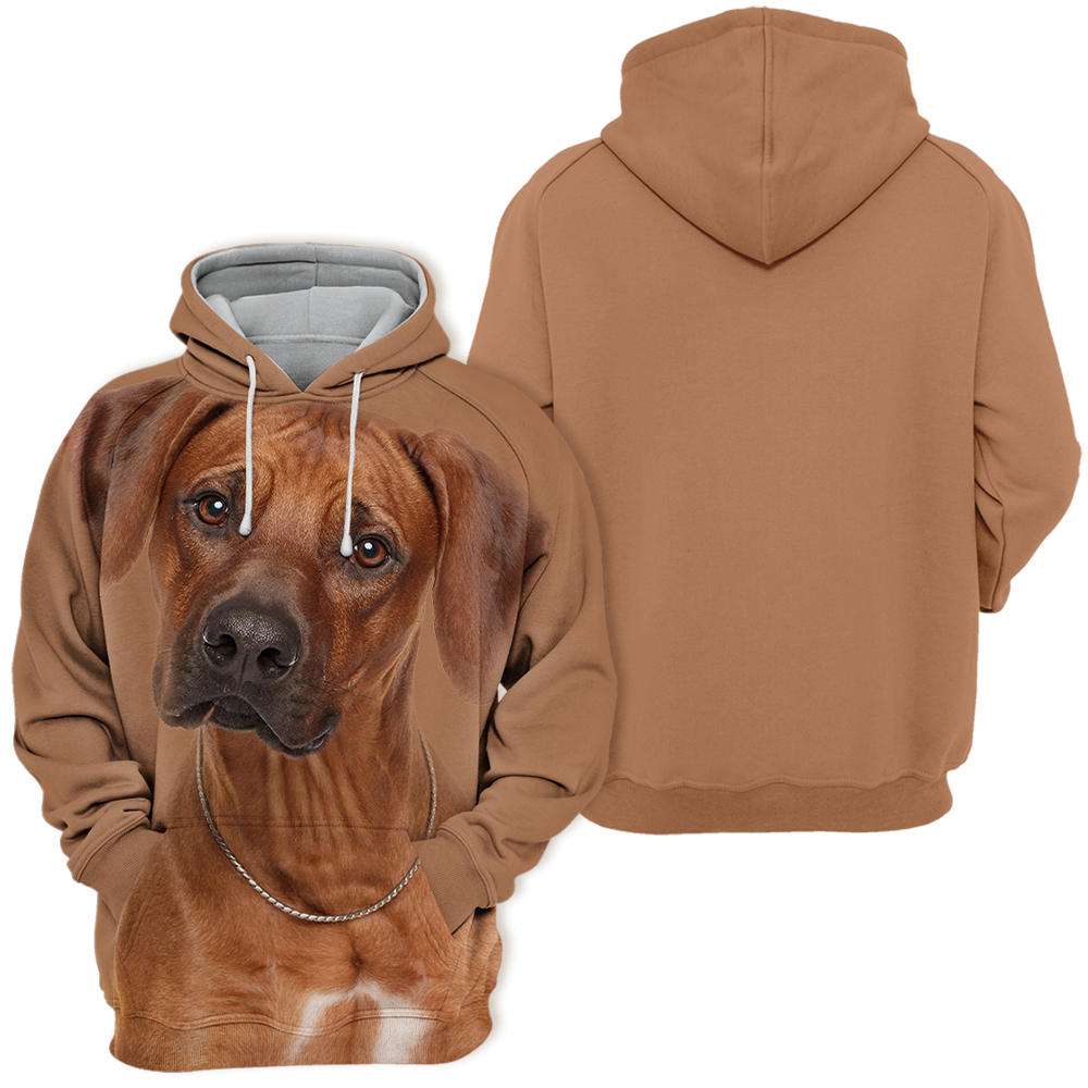 Rhodesian Ridgeback big face hoodie, front and back