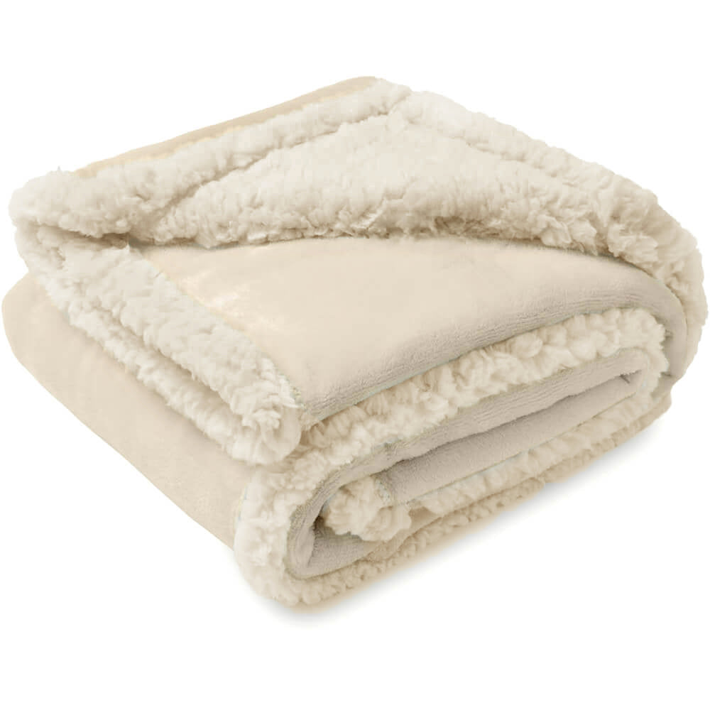 Cabin sherpa dog blanket in Beige, folded