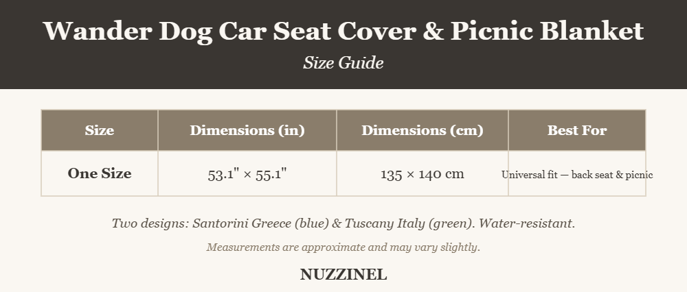 Wander Dog Car Seat Cover & Picnic Blanket — Size guide