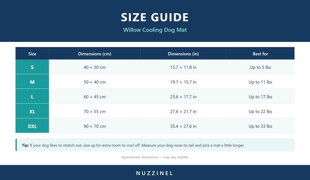 Willow Cooling Dog Mat — Size guide