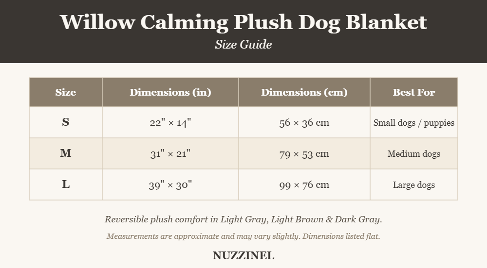Willow Calming Plush Dog Blanket — Size guide