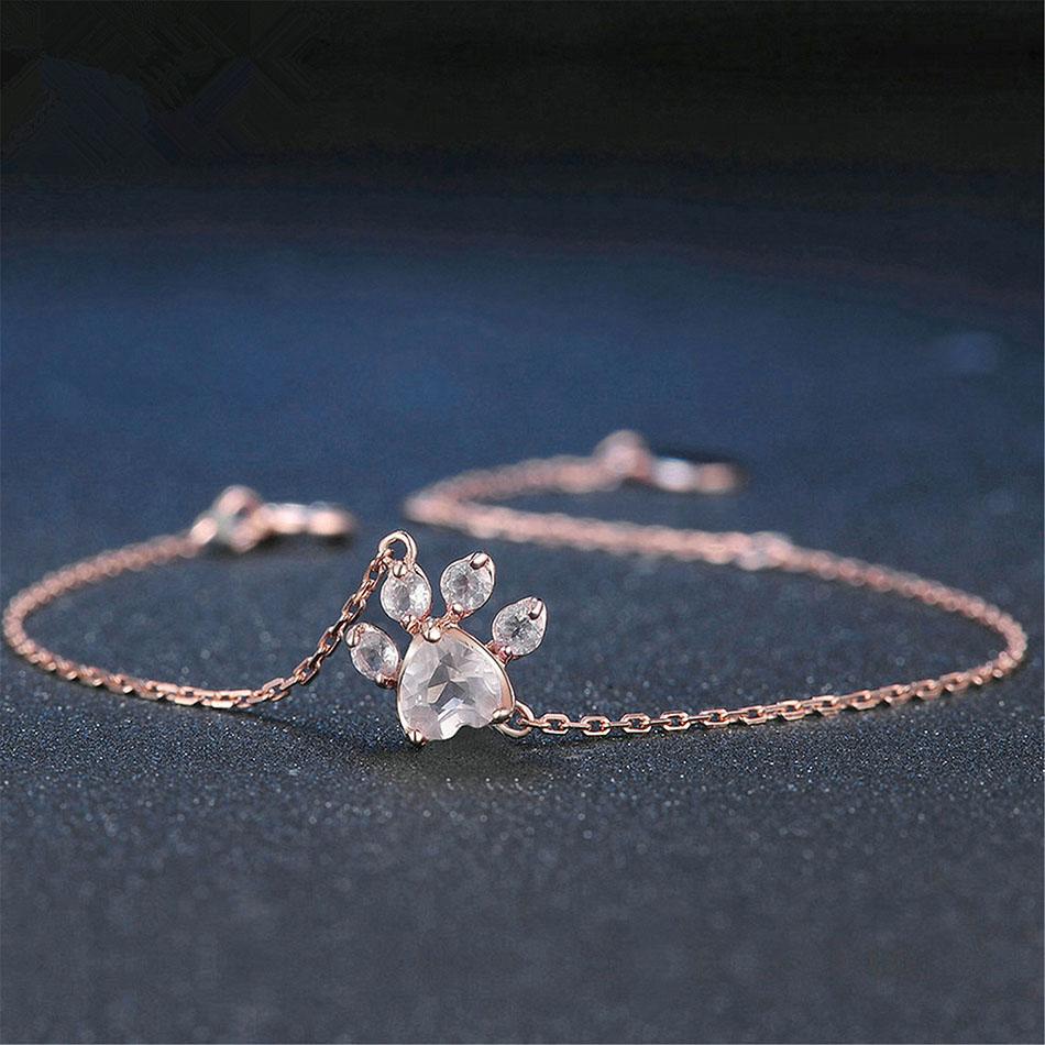 Rose gold rose quartz paw print bracelet